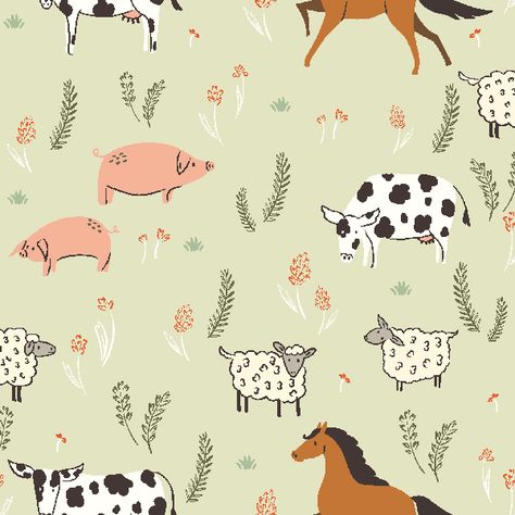 Graphic Animals, Cow Fabric, Country Fabric, Pig Fabric, Farm Pictures, Horse Fabric, Pig Illustration, Embroidery Store, Conversational Prints