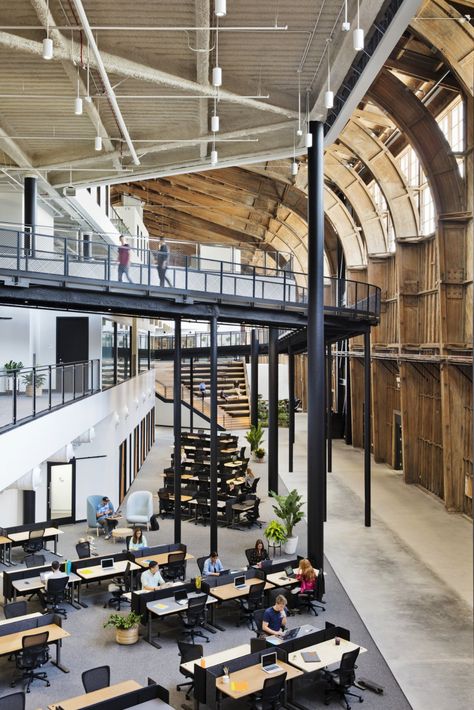 Google restored a World War II-era wooden aeroplane hangar and turned it into a huge new LA office — take a look inside | Business Insider Hangar Architecture, Work Office Design, Hangar Design, Waterfront Architecture, Airplane Hangar, Urban Design Diagram, Wooden Airplane, Wooden Plane, Commercial And Office Architecture