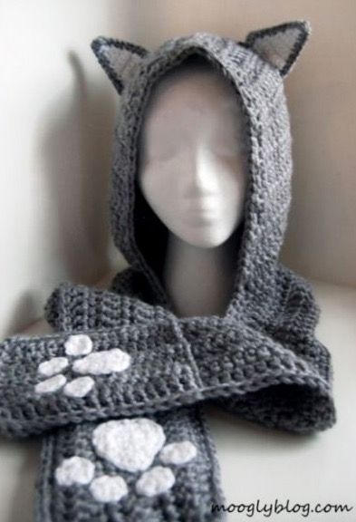 Scarf Pockets, Crochet Scoodie, Cat Scarf Pattern, Kat Haken, Hood Scarf, Crochet Cat Hat, Crochet Hooded Scarf, Fun Hat, Cat Crochet