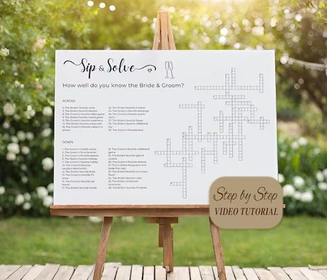 CustardPrintables - Etsy Thailand Sip And Solve Wedding, Sip And Solve, Puzzle Wedding, Wedding Puzzle, Wedding Game, Personalized Puzzles, Wedding Games, Wedding Invitation Paper, Crossword Puzzle