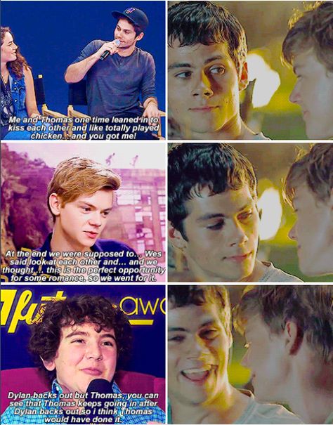 Dylan, Thomas and Blake talking about the “almost kiss” | Dylmas | Dylan O'Brien | Thomas Brodie-Sangster | The Maze Runner cast Thomas And Dylan Kiss, Dylan O'brien And Thomas Sangster, Dylmas Kiss, Maze Runner Ships, Newtmas Kiss, Thomas And Dylan, Dylan And Thomas, Jojen Reed, American Horror Story Movie