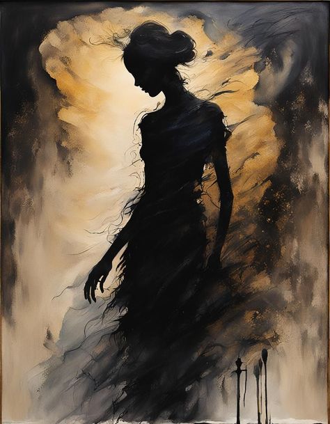 Darkness And Light Illustration, Inner Demon Art, Hope Painting, Light Vs Dark, Book Cover Background, Wiccan Crafts, Dark Paintings, Dark Creatures, Silhouette Painting