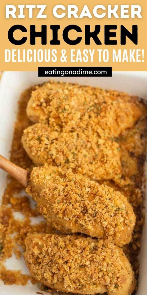 Easy Recipes With Chicken Tenders, Cracker Chicken Baked, Baked Ritz Chicken, Ritz Butter Chicken, Healthy Ritz Cracker Snacks, Buttery Ritz Cracker Chicken, Ritz Breaded Chicken, Ritz Baked Chicken, Ranch Ritz Cracker Chicken