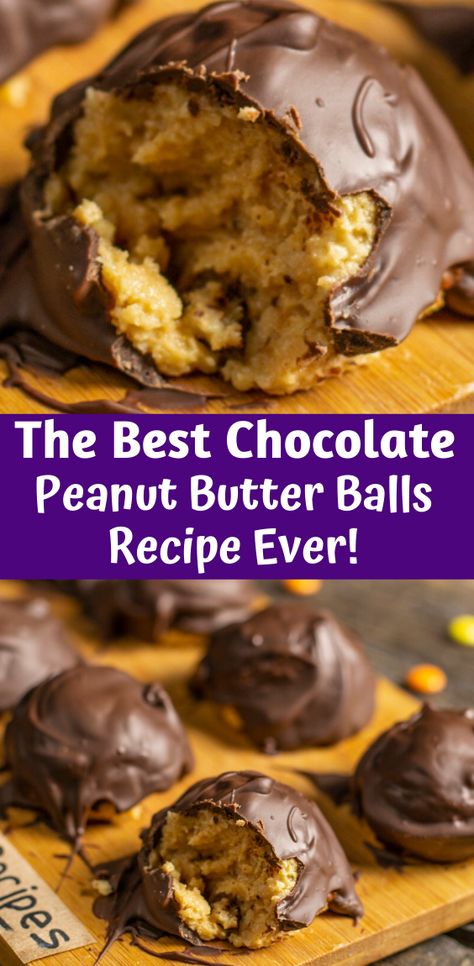 The Best Chocolate Peanut Butter Balls Recipe Ever!  - 100K Recipes Easy Christmas Chocolate Peanut Butter Balls, Chocolate Peanut Balls, Chocolate Peanut Butter Cake Balls, Choc Peanut Butter Balls, Peanut Balls No Bake, Christmas Chocolate Peanut Butter Balls, Natural Peanut Butter Balls, Chunky Peanut Butter Cookies Recipes, Dark Chocolate Peanut Butter Balls