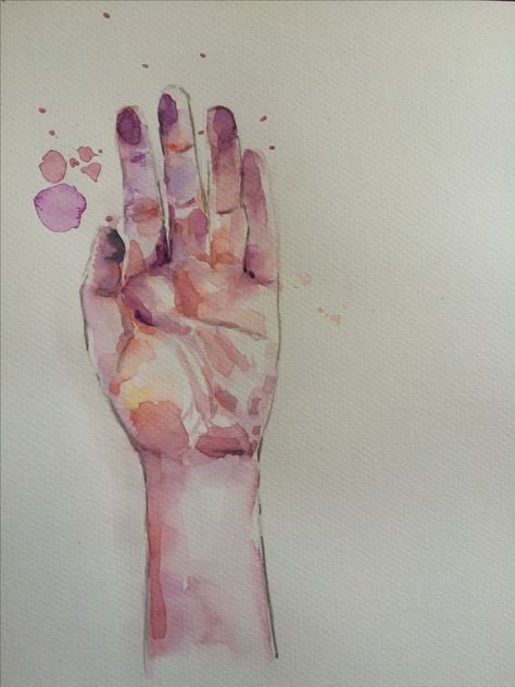 Original watercolor painting by enondebelen   #hand #illustration Messy Watercolor Art, Watercolor Hands, Painting References, Painting Inspo, Gcse Art, Easy Watercolor, Hand Art, Water Colour, Hand Illustration