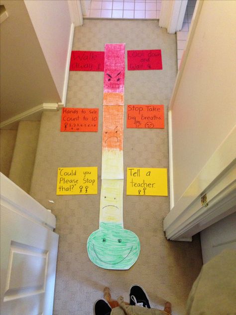 Anger thermometer...I made this up as a visual tool to help the kids in my class to control their anger. You can discuss strategies for when they start to feel angry and what they can do at each stage of the emotion....it works really well! My kids responded to it amazingly and I can also constantly refer back to it in lessons and conflict resolution etc Anger Thermometer, Preschool Anger Management Activities, Anger Management Group Activities, Anger Group Activity, Anger Management Activities For Teens, Anger Management Activities For Kids Self Control, Anger Coping Skills, Counseling Crafts, Elementary School Counseling Lessons