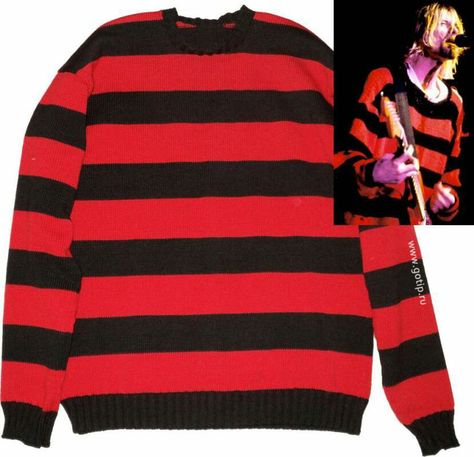 I want this so much. Kurt Cobain black and red sweater Kurt Cobain Red Sweater, Nirvana Kurt Cobain, Red Sweater, Cool Fits, Gothic Outfits, Kurt Cobain, Red Sweaters, Comfortable Outfits, Dream Wardrobe