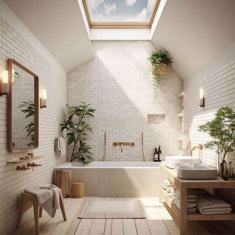 Bathroom With Skylight Ideas, Natural Bathrooms, Bathroom Skylight, Skylight Bathroom, Big Bathtub, New Bathroom Designs, Bathtub Bathroom, Lighting Bathroom, Mirror Bathroom