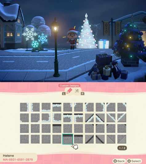 Animal Crossing Snow Path Design, Snowy Path Animal Crossing, Acnh Gingerbread Design, Acnh Snowy Road, Acnh Winter Road, Acnh Winter Island Entrance, Winter Animal Crossing Codes, Animal Crossing Road Design, Animal Crossing Street Pattern