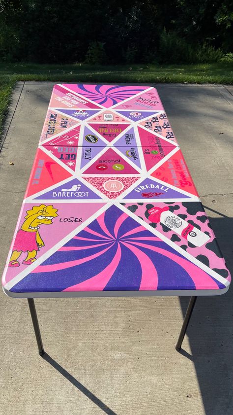 Table Painting Ideas College, Painted Folding Table, Ping Table Ideas, Beer Dye Table Painting, Bear Pong Tables, Ping Table Painted College, Painted Ping Pong Table, Girly Beer Pong Table, Beer Pong Table Painted American Flag