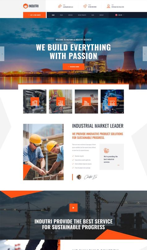 Industry & Factory Business HTML Template Manufacturing Website Design, Corporate Website Design, Business Website Templates, Creative Design Agency, Corporate Website, Building Architecture, Template Site, Html5 Templates, Company Website