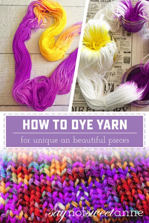 How to Dye Yarn Easily and With Beautiful Results - Saynotsweetanne.com Dyed Yarn Diy, Yarn Diy Projects, Diy Coasters Tile, Amazing 3d Tattoos, Summer Bulletin Boards, Dye Yarn, Diy Dye, String Crafts, Logo Design Diy