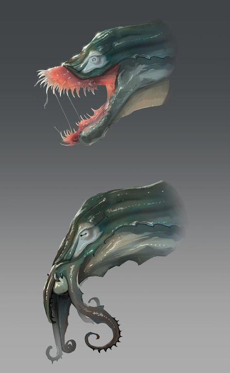 ArtStation - Monster Head Design, Anthony Hutchings Tentacle Creature Design, Alien Mouth Concept, Monster Jaw Drawing, Alien Mouth Drawing, Tentacle Monster Creature, Dislocated Jaw, Creature Design Concept, Alien Mouth, Snake Monster