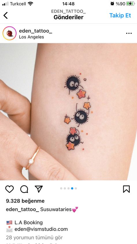 Tattoo Ideas For Gamers, Soot Spirit Tattoo, Soot Sprite Tattoo, Viking Tattoo Symbol, Spirit Tattoo, Soot Sprite, Ghibli Tattoo, Taurus Tattoos, Mother Tattoos