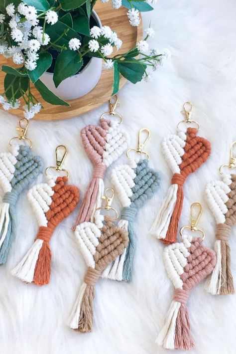 Heart keychain | Macrame Heart keychain | Boho Style accessories | Macrame Heart Earrings, Heart Keychain Macrame, Macrame Valentines Ideas, Valentines Macrame, Macrame Valentines Day, Macrame Heart Keychain, Macrame Items, Macrame Heart, Boho Style Accessories