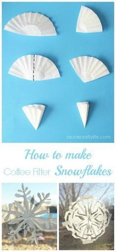 Kid's Craft: Easy Paper Snowflakes. Easily make paper snowflakes with your kids using coffee filters. They make it easy for little fingers to cut the paper. Coffee Filter Snowflakes, Easy Paper Snowflakes, Snowflakes For Kids, Make Paper Snowflakes, Coffee Filters Snowflakes, Diy Christmas Snowflakes, Diy Kids Party, Paper Snowflakes Diy, How To Make Snowflakes