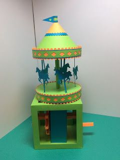 Papercrafts and other fun things: A STEM Project: A Carousel That Spins With a Gear Box Cardboard Stem Project, Fair Crafts, Silhouette Paper, Diaper Gifts, Stem Crafts, Yellow Paper, Carousel Horses, Stem Projects, Pink Paper