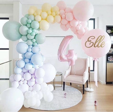 Pastel Balloon Garland, Baloon Garland, Rodjendanske Torte, Rainbow Balloon Arch, Coral Decor, Gold Confetti Balloons, Pastel Balloons, Unicorn Party Decorations, Girl Birthday Decorations