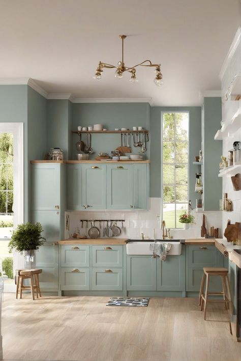 Durable, Beautiful, Kitchen Paint Sheen, 2024 Trends Blue Green Kitchen Cabinets, Green And Blue Kitchen, Green Blue Kitchen, Blue And Green Kitchen, Blue Green Kitchen, Green Kitchen Cabinets, Kitchen Surfaces, Dark Kitchen, Paint Sheen