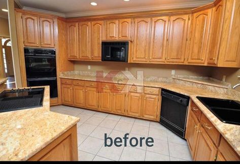 Refurbishing Kitchen Cabinets, Painted Cabinets Kitchen Before After, How To Modernize Oak Cabinets, Painting Oak Cabinets Before And After, 90s Cabinet Makeover, Refaced Cabinets Before And After, Painting Kitchen Cabinets Before After, Pine Cabinets Kitchen Makeover, Refinished Cabinets Kitchen