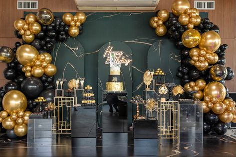 #allblackeverything #black #blackgold #gold #menstyle #menswear #happymothersday Black And Gold Masquerade Party Decor, Festa Black, 50th Birthday Balloons, Masquerade Ball Party, Gold Birthday Decorations, Birthday Party Decorations For Adults, Black And Gold Theme, 16th Birthday Decorations, Quince Decorations