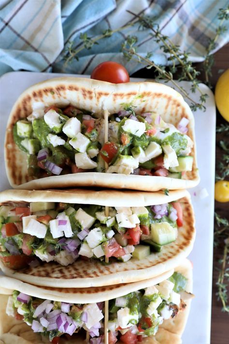 Greek Chicken Fajita Pita Chicken Fajita Pita, Chicken With Fresh Tomatoes, Chicken Tomatoes, Creole Mustard, Greek Chicken Salad, Greek Chicken Recipes, Basil Vinaigrette, Greek Seasoning, Chicken Slices