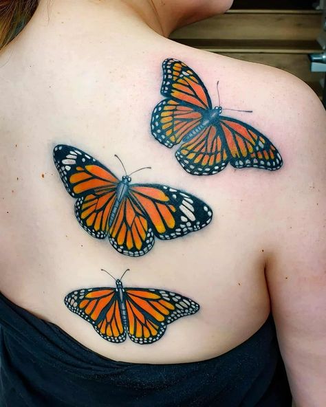 Monarch Butterflies Tattoo by Adam Sky, Morningstar Tattoo Parlor, Belmont, Bay Area, California - Imgur Large Monarch Butterfly Tattoo, Orange Butterfly Tattoo, Morningstar Tattoo, California Tattoos, Monarch Tattoo, Lilac Tattoo, Monarch Butterfly Tattoo, Butterflies Tattoo, Butterfly Tattoo Stencil