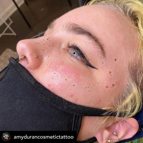 Freckle Tattoos Hearts, Freckle Tattoo Stars, Star Freckle Tattoo Face, Tattoo Freckles Colorful, Heart Shaped Freckle Tattoo, Heart Freckle Tattoo Face, Sparkle Freckle Tattoo, Colorful Freckles Tattoo, Star Freckles Tattoo