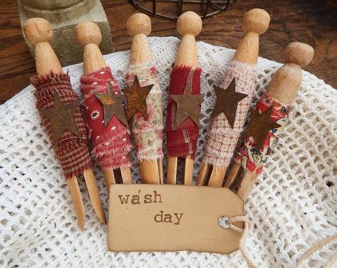 Clothespins Crafts, Clothespin People, Jar Fillers, Farmhouse Decorations, Rustic Bowl, Red Rag, Wash Room, Cheap Thrills, Pin Crafts