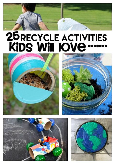 25 recycling activities kids will love Recycled Crafts Kids Preschool, Recycle Preschool, Recycled Crafts Kids Projects, Recycling Activities For Kids, Recycling Lessons, Sustainability Activities, Environment Activities, Environmental Activities, Earth Activities