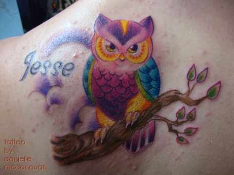 10.26.2011 colorbomb owl by koanodan.deviantart.com on @deviantART Owl Tat, Cute Owl Tattoo, Sacred Tattoo, Nyc Tattoo, Owl Tattoo Design, Geniale Tattoos, Cherry Blossom Tattoo, Blossom Tattoo, 1 Tattoo