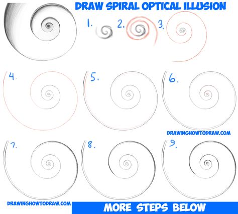 How to Draw Spiral Going Down Optical Illusion Easy Step by Step Drawing Tutorial for Beginners Draw Illusions, Drawing Beginners, Spiral Illusion, Optical Illusions Drawings, 3d Drawing Tutorial, Spiral Drawing, 3d Monster, Illusions Art, Easy Step By Step Drawing