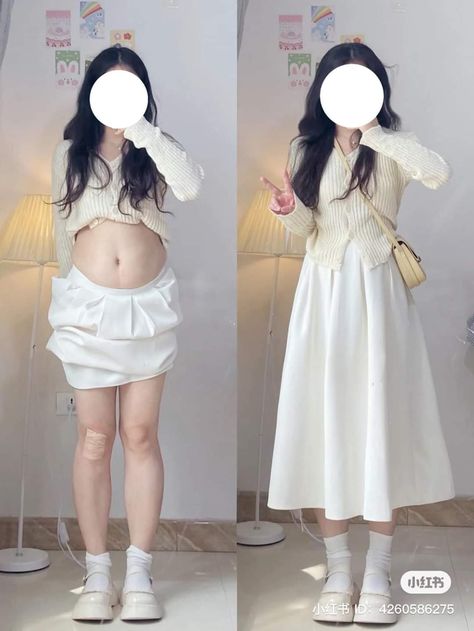 Apple Belly Outfits, Plus Size Chinese Fashion, Plus Size Korean Outfits Summer, Korean Outfit Plus Size, Chubby Short Girl Outfits, Outfits For Apple Shaped Women, Plus Size Korean Outfits, Chubby Fashion Outfits Korean, Korean Plus Size Fashion