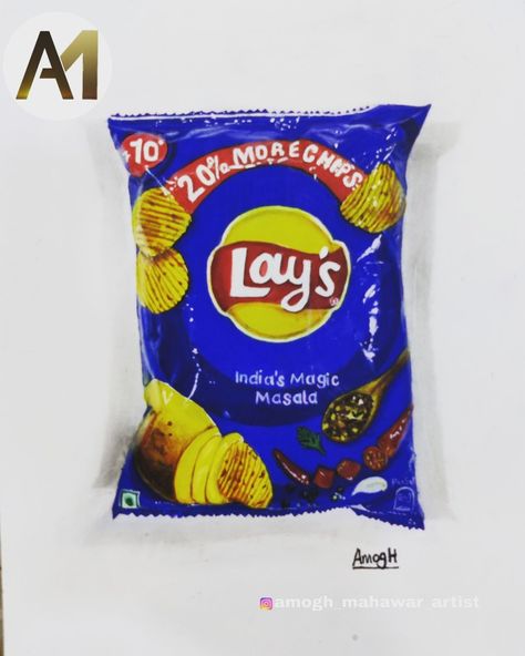 Chips Drawing, Lays Chips, 3d Art Drawing, 3d Drawings, Sketch Markers, Youtube Art, 5 Hours, Art Drawing, Chip Bag