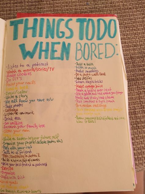 We all get bored. So what is better than having a solution for it? Here are 44 things to do when bored. Collected from many different pins.