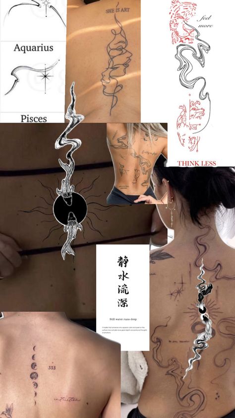 inspiration for my back tattoo (asian style with the lines fading into fish and fish going into sun [1 or 2 dot??] and maybe Chinese writing along fish) (moon phases??) Chinese Writing, Still Water, 1 Or 2, Asian Style, Back Tattoo, Moon Phases, Dots, Moon, Fish