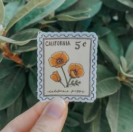 California Stamp, California Poppy Tattoo, California Tattoo, Stamp Tattoo, Small Tats, California Gifts, Mushroom Tattoos, Poppies Tattoo, California Poppy