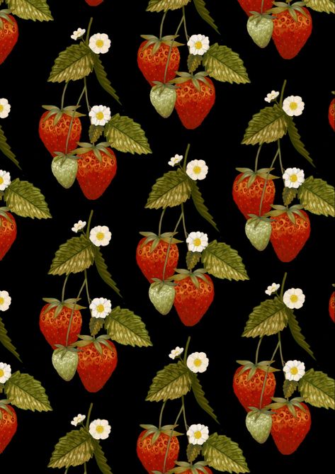 Black Strawberry Wallpaper, Dark Strawberry Wallpaper, Strawberry Dark Aesthetic, Dark Strawberry Aesthetic, Strawberry Illustration, Prom Rings, Strawberry Wallpaper, Strawberry Background, Organised Chaos