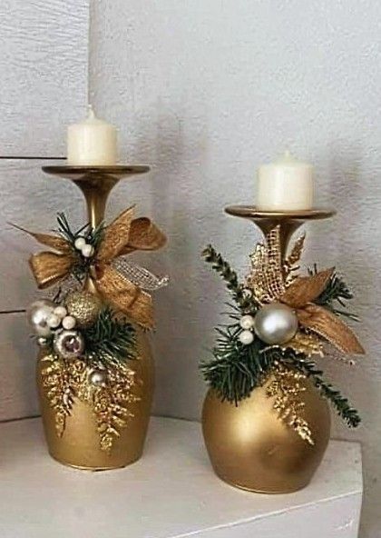 Christmas Candle Crafts, Hair Color Ideas For Black Hair, Color Ideas For Black Hair, Ideas For Black Hair, Christmas Candle Decorations, Wine Glass Crafts, Christmas Floral Arrangements, Handmade Christmas Crafts, Christmas Centerpieces Diy