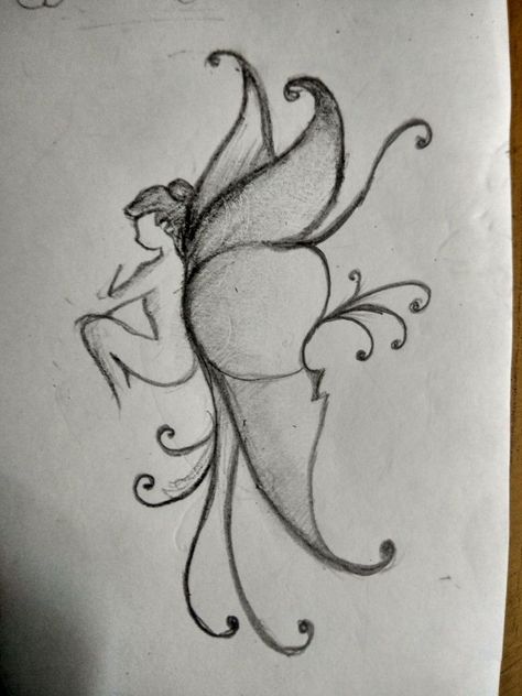 Easy Fairy Sketch, Fairy Garden Ideas Drawing Easy, How To Draw A Fairy Easy, Fairy Tattoo Designs Simple, How To Draw Fairies Step By Step, Fairy Drawing Ideas Easy, Fairytale Drawings Easy, Small Fairy Drawing, Easy Fairy Drawings Simple