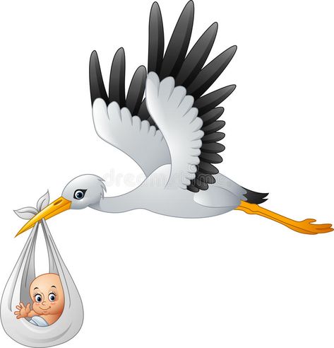 Cartoon stork carrying baby vector illustration Stork Carrying Baby, Stork Bird, Clipart Baby, Cartoon Birds, Baby Illustration, Baby Posters, Baby Images, Baby Clip Art