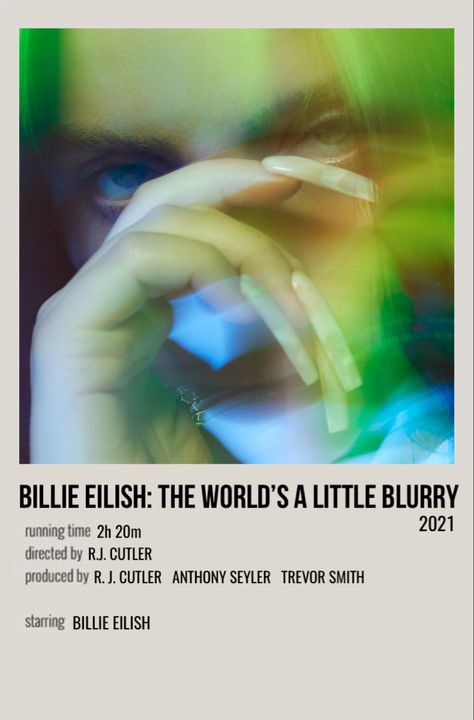 minimal polaroid documentary poster for billie eilish: the worlds a little blurry The Worlds A Little Blurry, Documentary Poster, Cursed Stuff, Album Wall, Room Pics, Minimalist Music, Polaroid Posters, Wall Pics, Vintage Music Posters