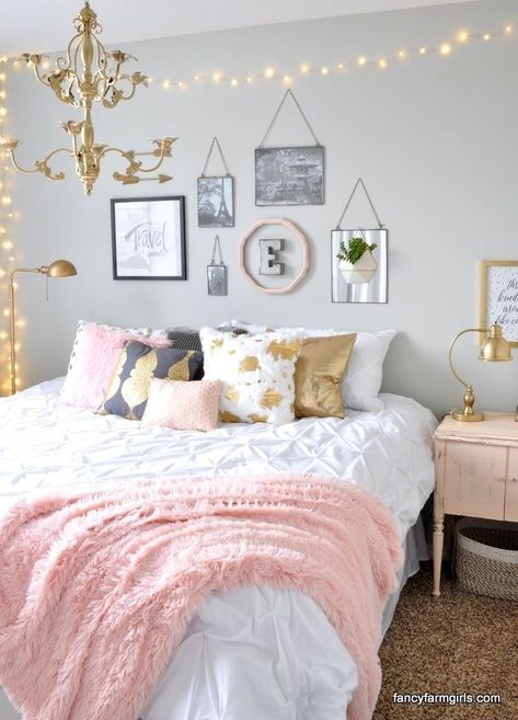 Girls Bedroom Makeover with Pink and Gold Colorful Girls Bedroom Ideas, Colorful Girls Bedroom, Girls Bedroom Colors, Pink Bedroom Design, Girls Bedroom Makeover, Decor Ikea, Gold Bedroom, Girl Bedroom Designs, Remodel Bedroom