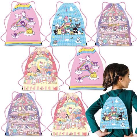 PRICES MAY VARY. Kawaii Party Gift: Definitely a big surprise! 8 pack party gift bags with 4 designs, Hello Kitty designs are cute to kids. These kawaii bags must light your party, creating a nice party atmosphere. Great Birthday Party Supplies: If you are having a kawaii themed party, kid’s birthday. The party bags can be used as party candy gift bags. This Cinnamoroll drawstring bag is perfect as a party favor for a friend. Material: Our Badtz Maru party bags are made of polyester. More import Melody Birthday Party, Sanrio Birthday, Hello Kitty Theme, Kawaii Party, Kitty Theme, Kawaii Bags, Kuromi Melody, Hello Kitty Themes, Badtz Maru