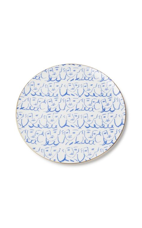 Luke Edward Hall Dinner Plate By Emporio Sirenuse | Moda Operandi Luke Edward Hall, Edward Hall, Asian Textiles, Face Pattern, Silk Cushions, Hall Table, Turquoise Green, Blue Plates, Face Design