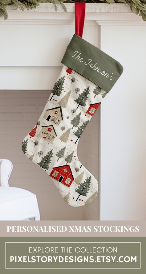 Classic Stockings Christmas, Personalised Stocking, Velvet Christmas Stocking, Christmas Farmhouse Decor, Linen Christmas Stocking, Family Stocking, Personalized Christmas Stocking, Family Stockings, Tree Themes