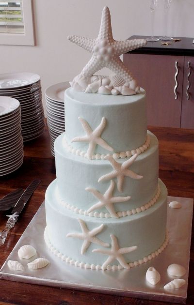 Beach Theme Wedding Starfish Cake, Dessert Tower, Beach Theme Wedding Cakes, Beach Cake, Round Wedding Cakes, Starfish Wedding, Wedding Reception Planning, Beach Cakes, Beach Wedding Cake