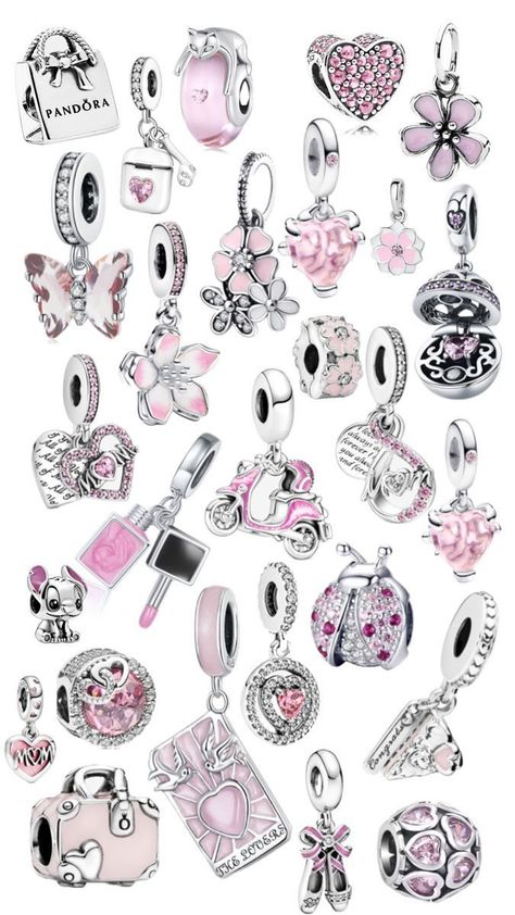 Pandora Charms Pink, Pandora Bracelet Charms Ideas, Girly Bracelets, Pandora Bracelet Designs, Pandora Jewelry Charms, Pandora Pink, Pink Charm, Jewelry Accessories Ideas, Pandora Bracelet Charms