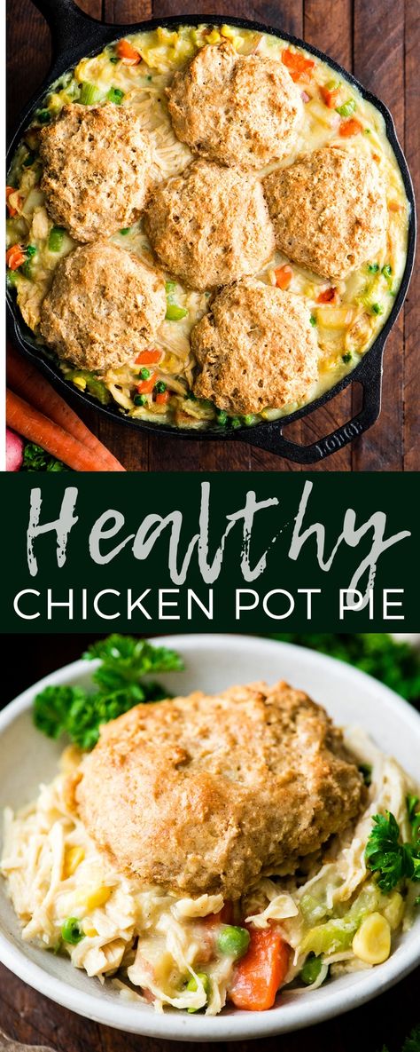 Whole Wheat Chicken Pot Pie, Healthy Chicken And Biscuits, Healthy Chicken Pot Pie With Biscuits, Pot Pie Recipe Healthy, Lightened Up Chicken Pot Pie, Healthy Chicken Pie Recipe, Clean Chicken Pot Pie Recipe, Chicken Pot Pie Healthy Easy, Healthy Chicken Pie