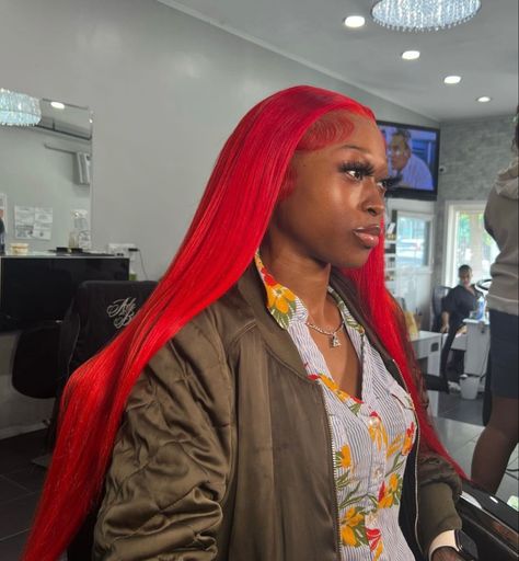 Color Frontal Wig Dark Skin, Red Weave, Glamour Hair, Frontal Wig Hairstyles, Red Wigs, Hair Laid, Brazilian Hair, Wig Styles, Hair Inspiration Color